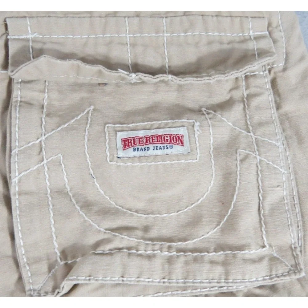 True Religion Big T Non Denim Cargo Pants Khaki 34x31 Men Workwear Utility Rope